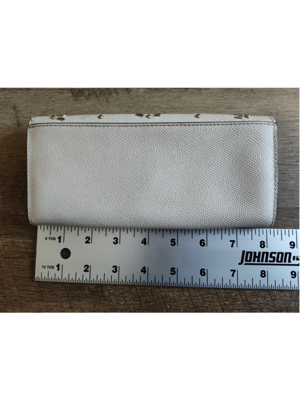 Women's Coach White Leather Wallet with Gold Studs and Floral Accents